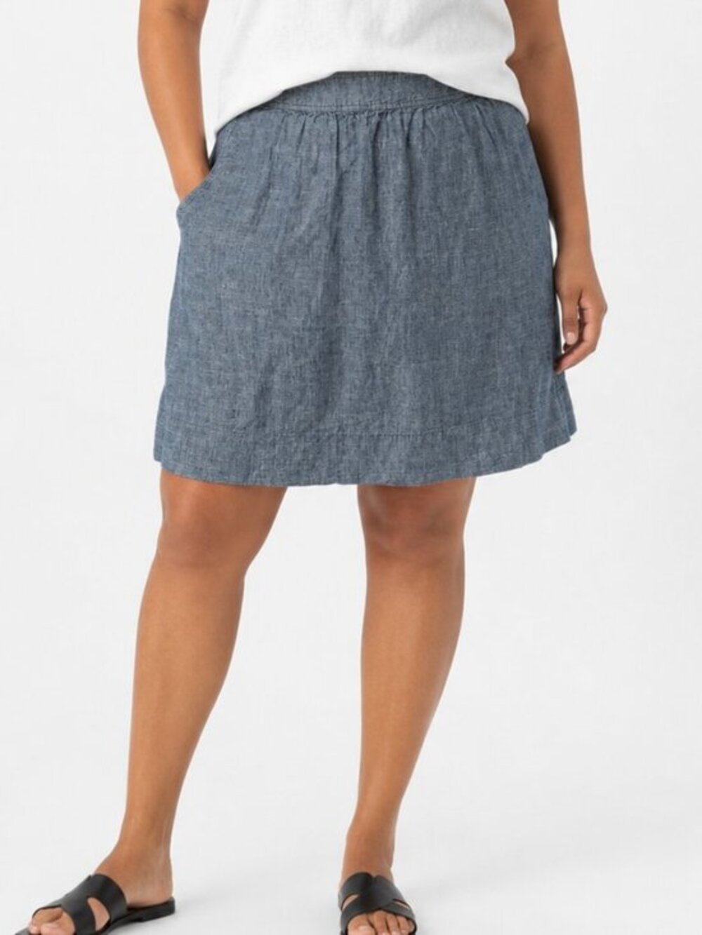 Eileen Fisher Hemp Organic Cotton Chambray A-Line Skirt Size XL